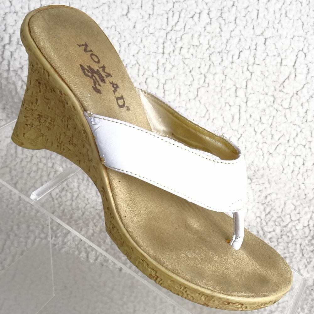 NOMAD 🔥 Womens Sz 6 Desire White Cork Wedge Heel